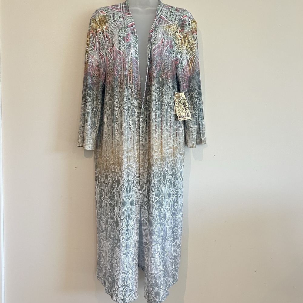 One World Let Live NWT Cardigan Sz M Open Soft Boho Artsy Paisley Lightweight